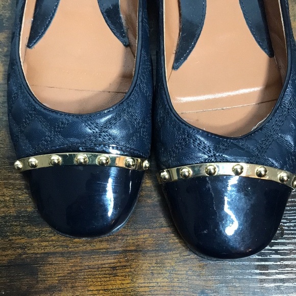 Vintage Napoleoni Navy Leather Quilted Gold Heels Ballet Flats Made in Italy - Picture 6 of 10